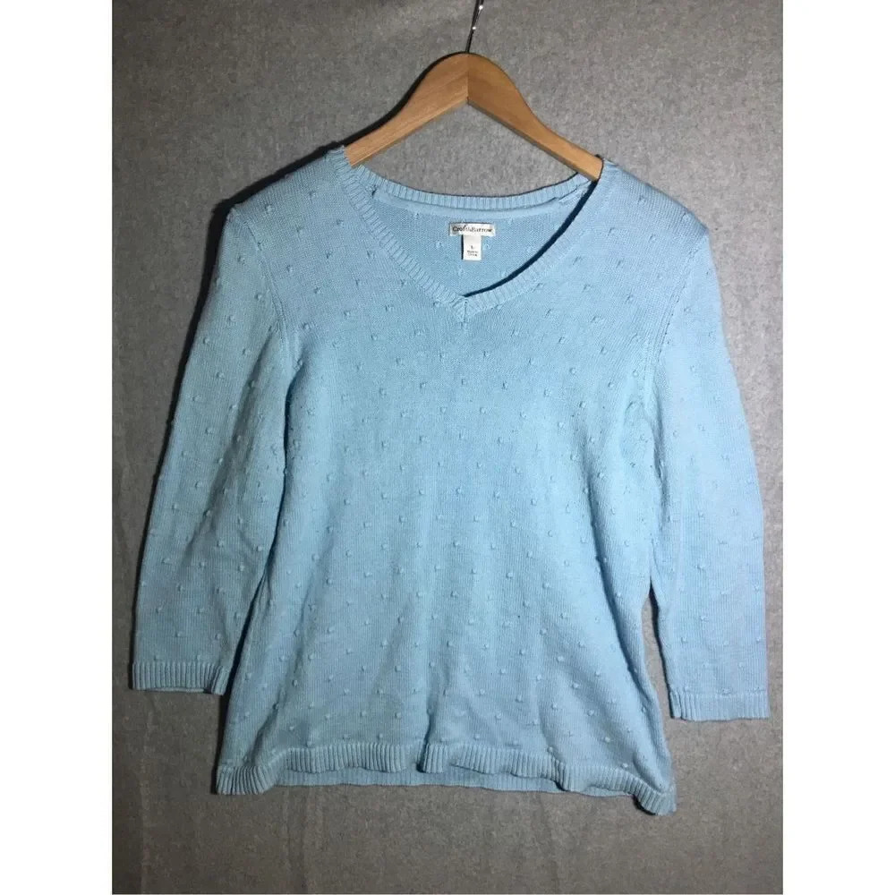 Womens Croft & Barrow Sweater Baby Blue Polka Dot Texture V Neck